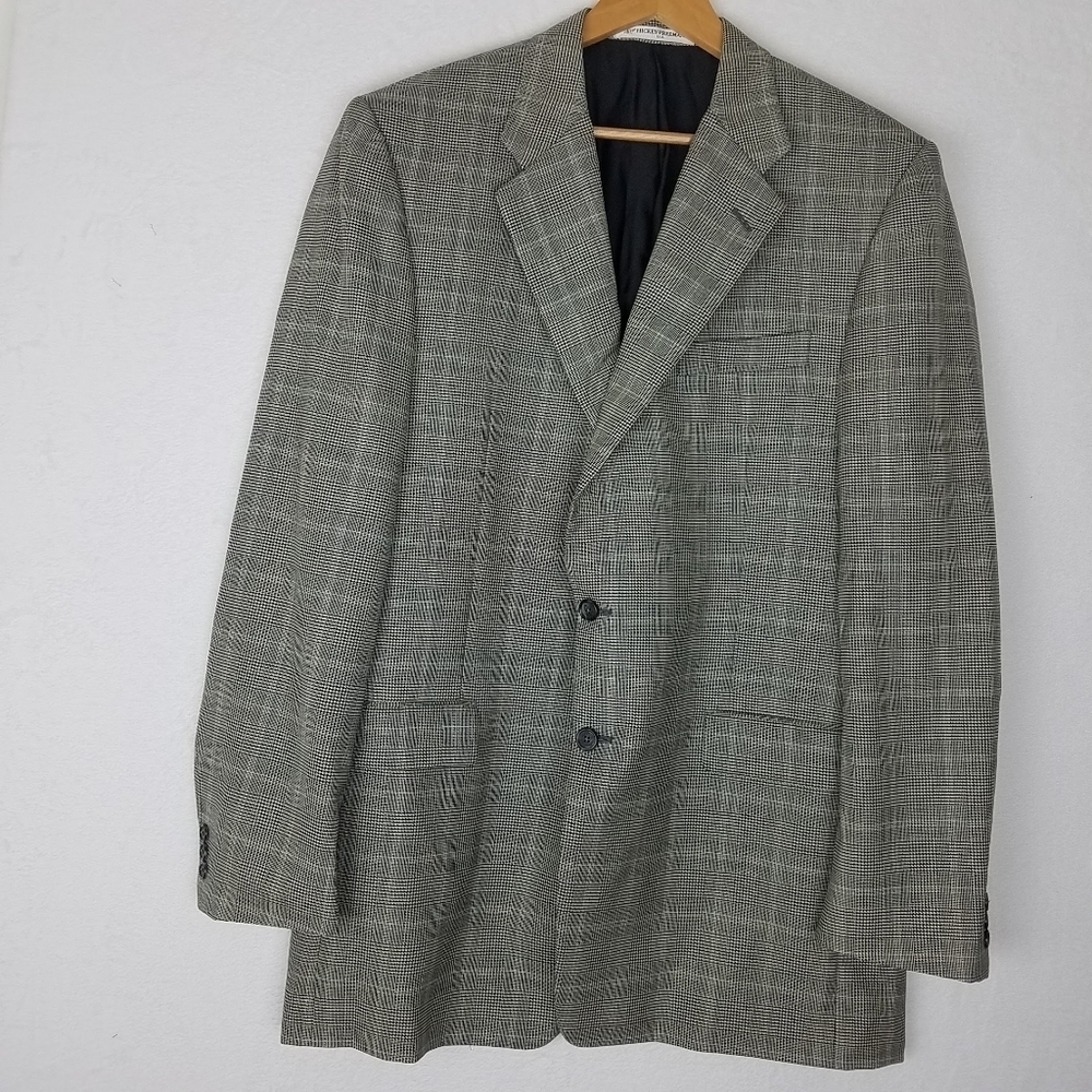 Hickey Freeman Wool Grey Plaid Sport Coat Blazer Relaxed Fit Size 44